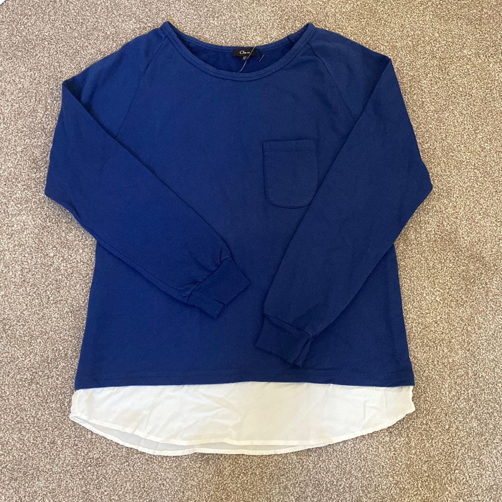 CLU USA Women’s Blue Layered Sweater Top Size L NWOT